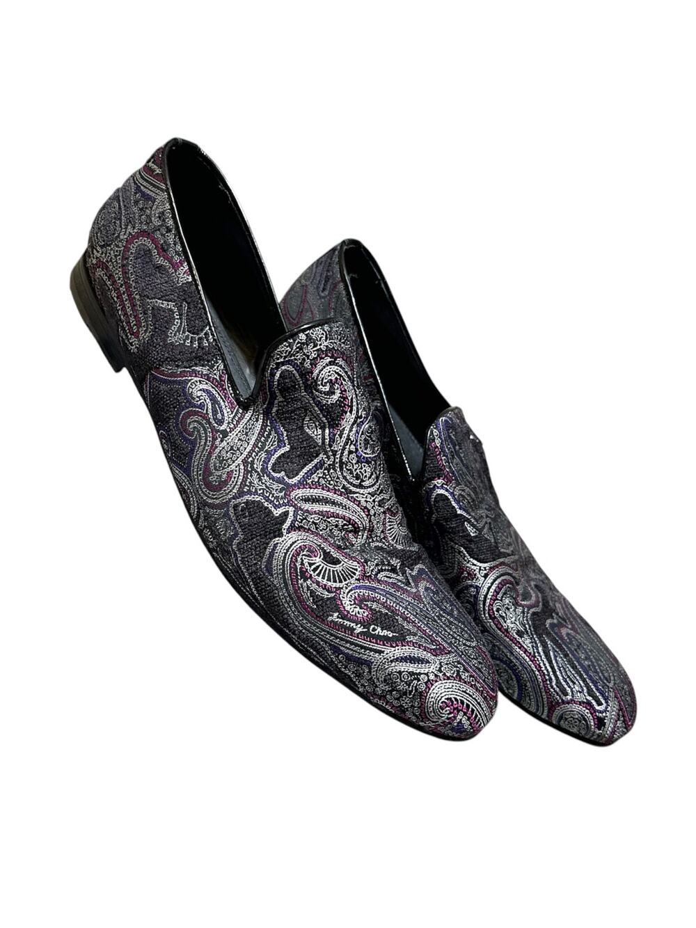 Jimmy Choo Men's Sloane Brocade purple black paisley slip on loafers size 46